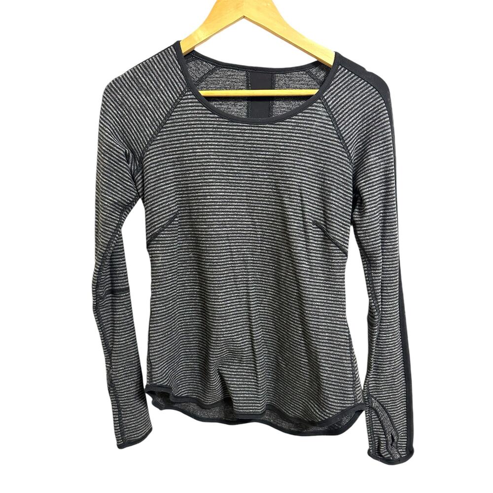 Lululemon Runder Under Long Sleeve Mini Check Pique Black‎ Heathered size 4